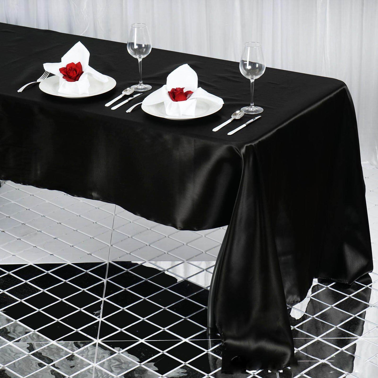 Satin Rectangular 60"x126" Tablecloth Black - Smooth and Lustrous Table Cover - NestOCart