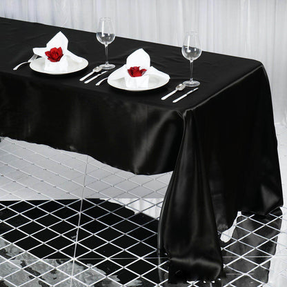 Satin Rectangular 60"x126" Tablecloth Black - Smooth and Lustrous Table Cover - NestOCart
