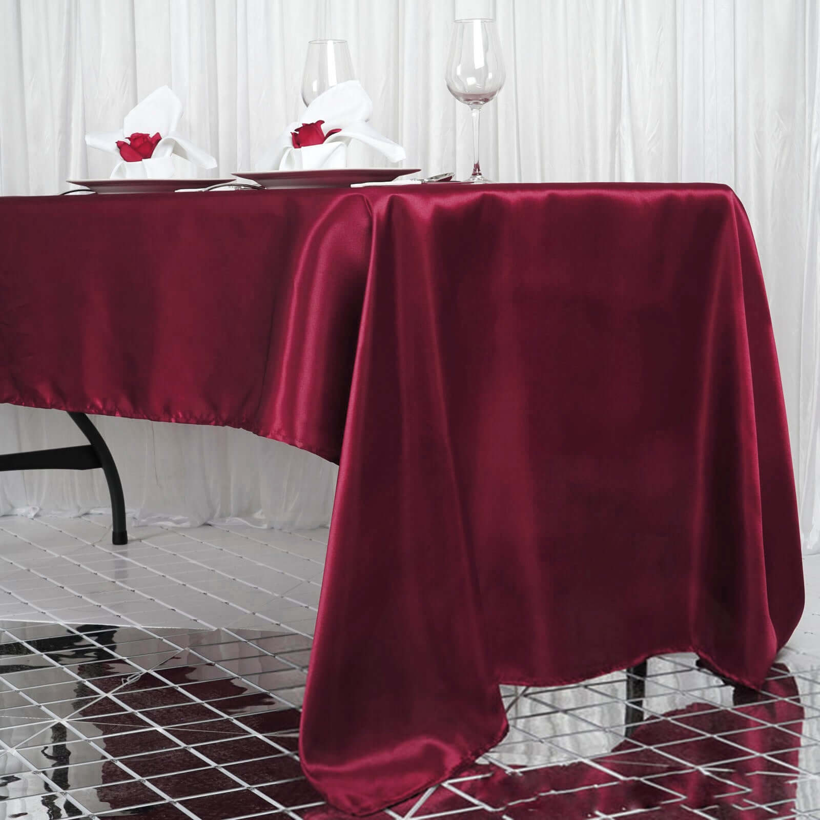 Satin Rectangular 60"x126" Tablecloth Burgundy - Smooth and Lustrous Table Cover - NestOCart