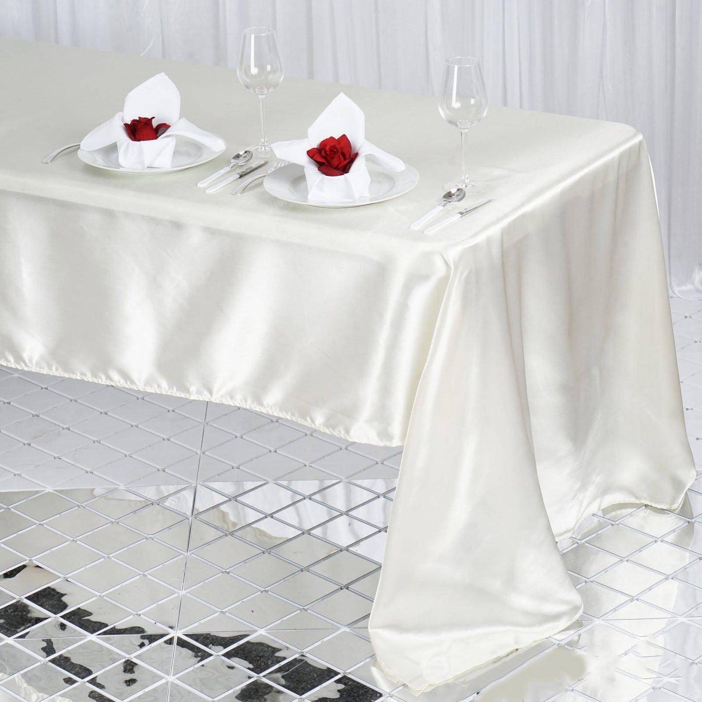 Satin Rectangular 60"x126" Tablecloth Ivory - Smooth and Lustrous Table Cover - NestOCart