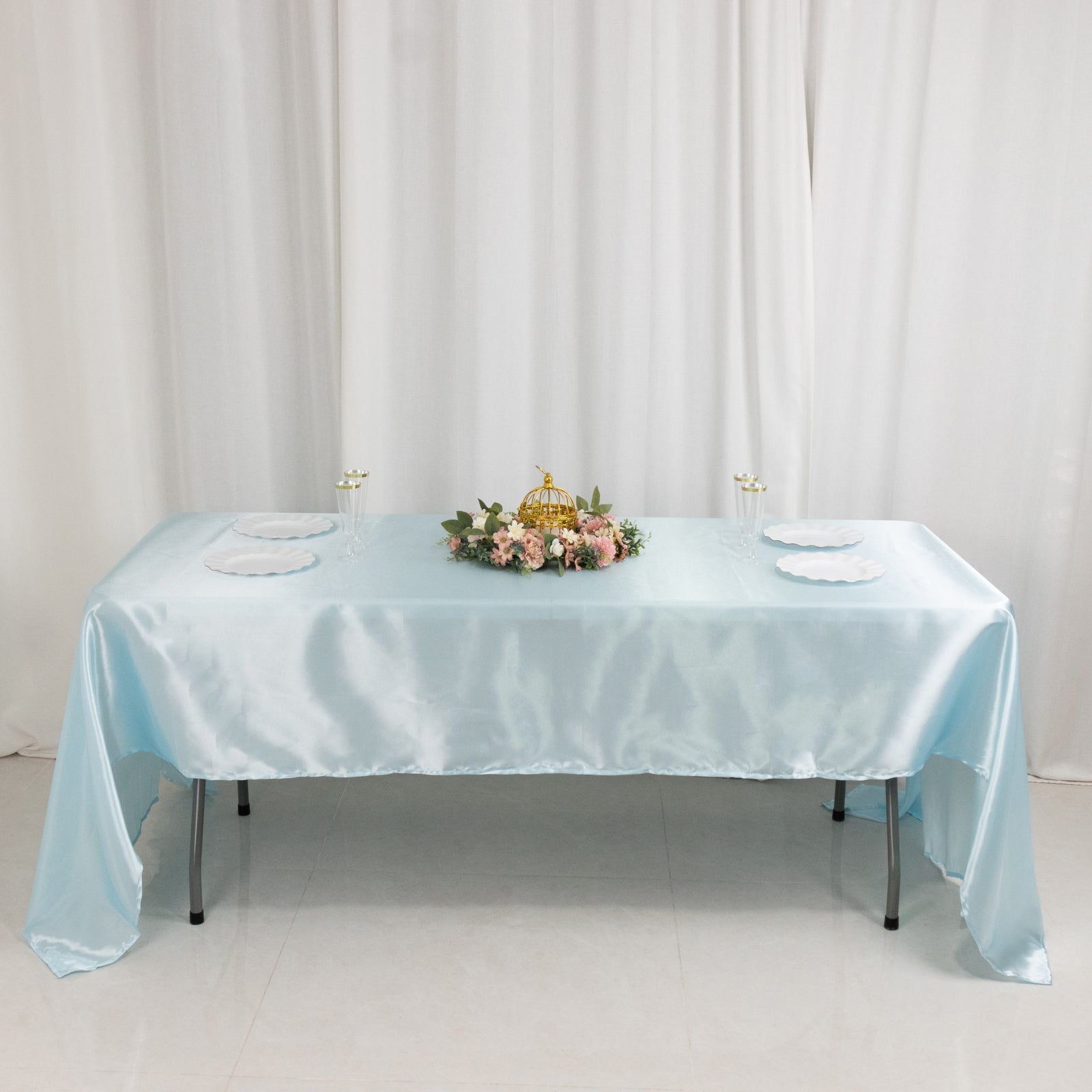 Satin Rectangular 60"x126" Tablecloth Light Blue - Smooth and Lustrous Table Cover - Bell Racket Store