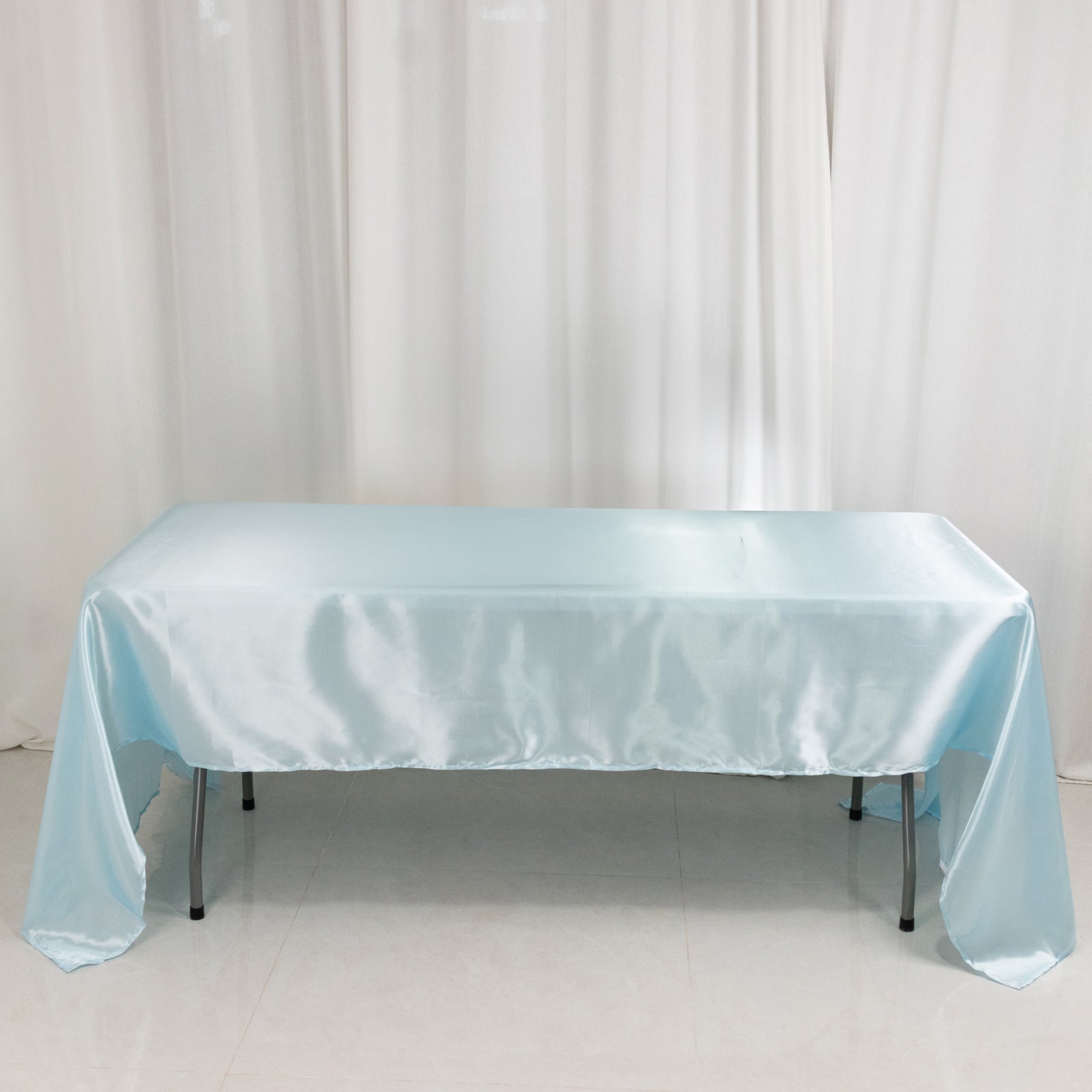 Satin Rectangular 60"x126" Tablecloth Light Blue - Smooth and Lustrous Table Cover - Bell Racket Store