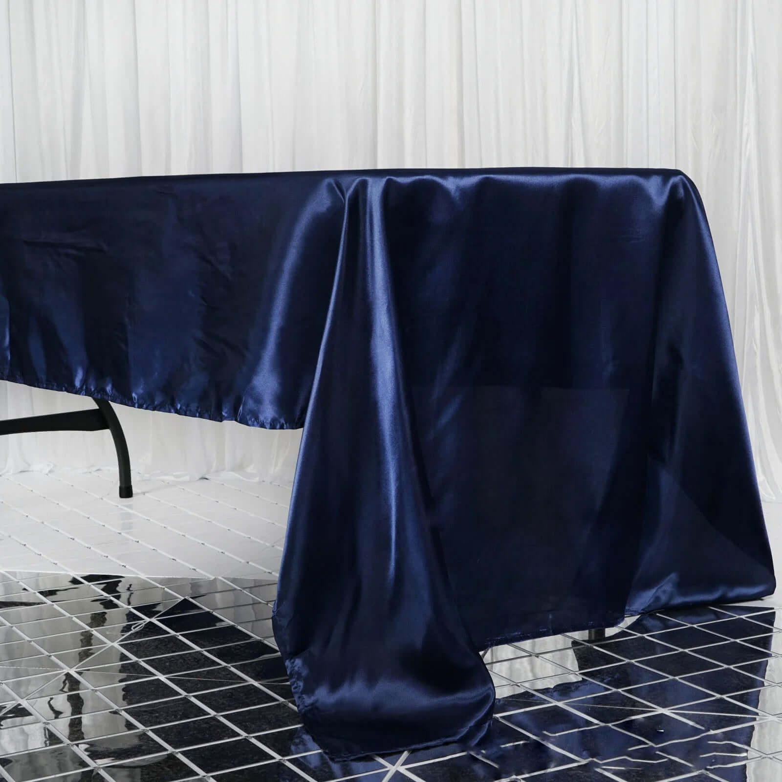 Satin Rectangular 60"x126" Tablecloth Navy Blue - Smooth and Lustrous Table Cover - NestOCart