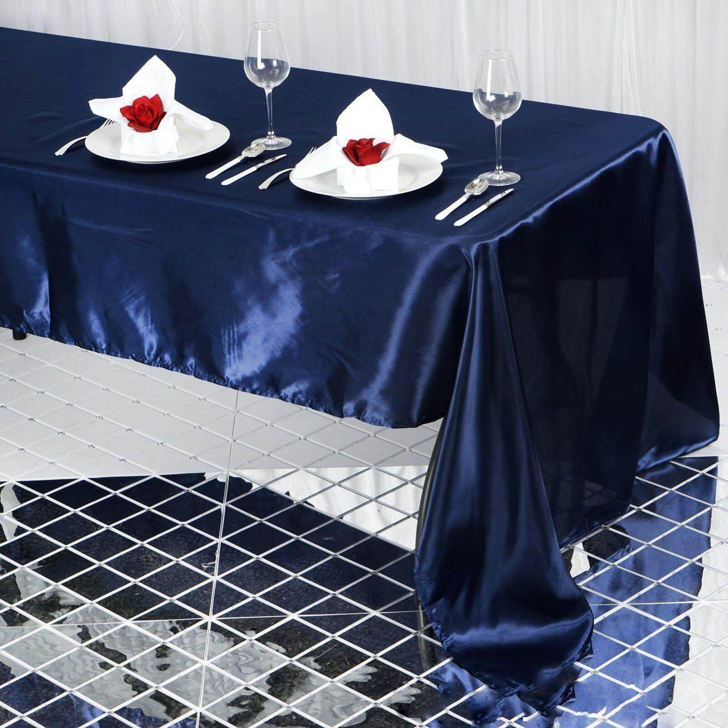 Satin Rectangular 60"x126" Tablecloth Navy Blue - Smooth and Lustrous Table Cover - NestOCart
