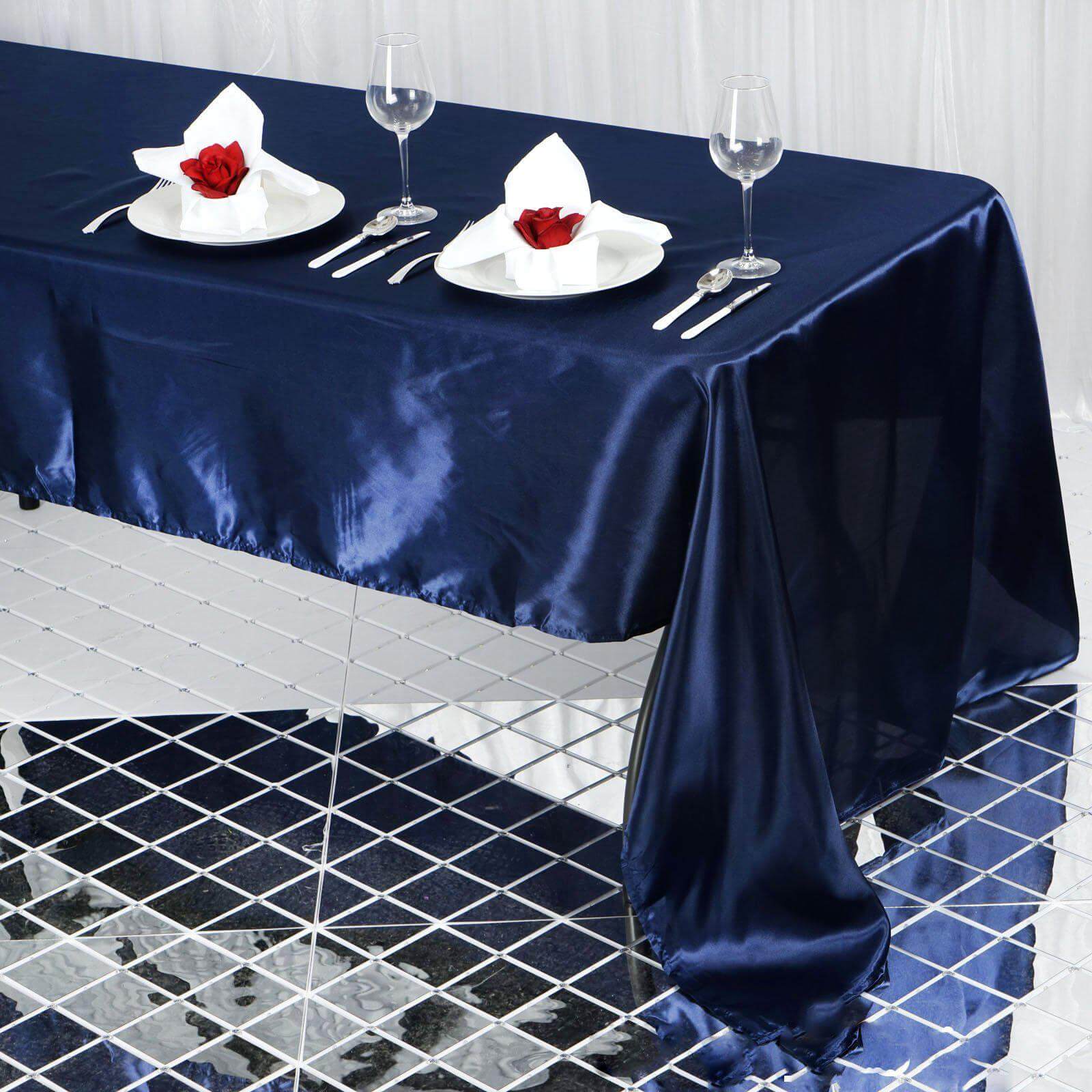 Satin Rectangular 60"x126" Tablecloth Navy Blue - Smooth and Lustrous Table Cover - NestOCart