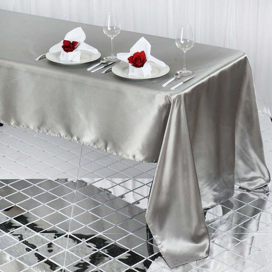 Satin Rectangular 60"x126" Tablecloth Silver - Smooth and Lustrous Table Cover - NestOCart