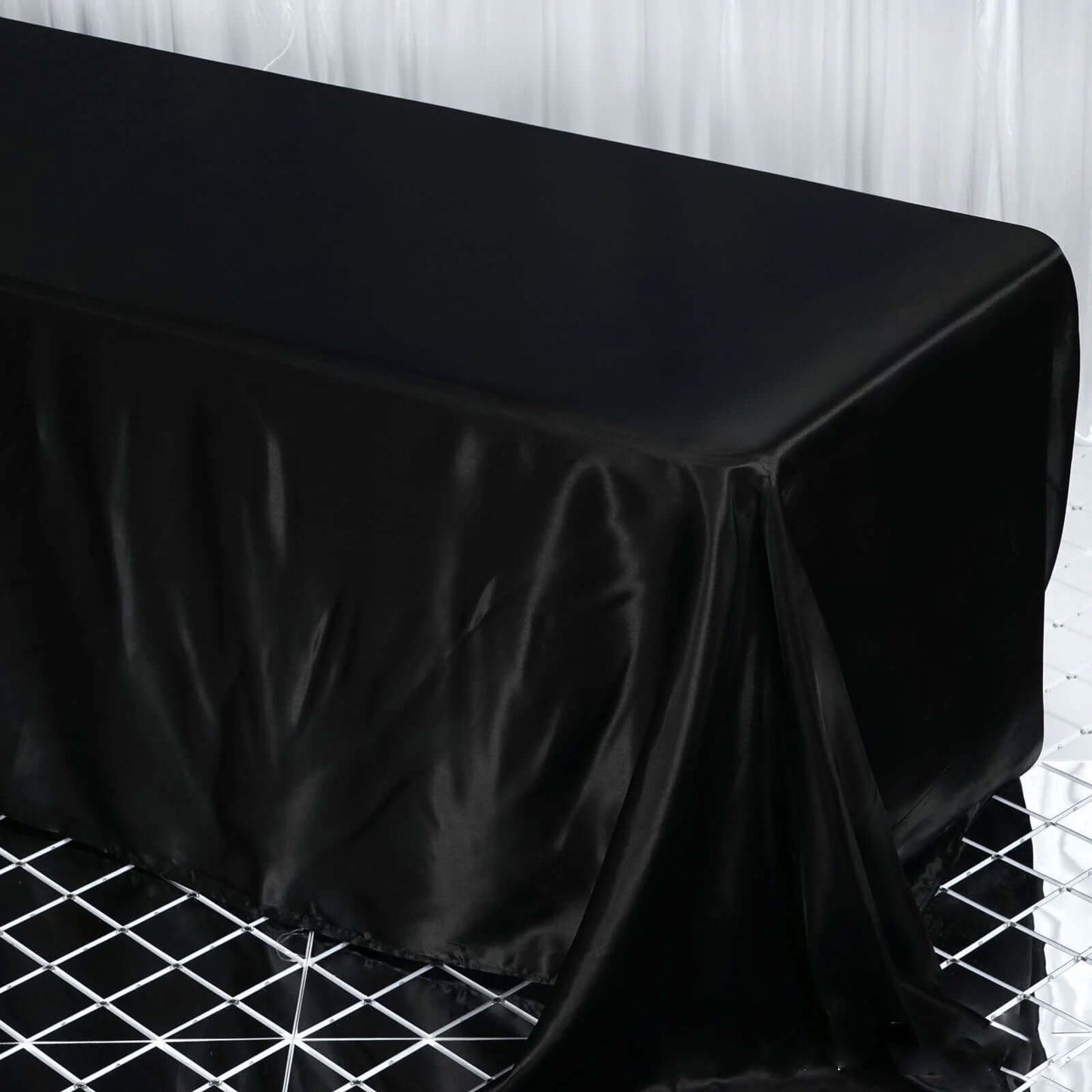 Satin Rectangular 90"x132" Tablecloth Black - Seamless Stylish Table Cover for Weddings and Parties - NestOCart