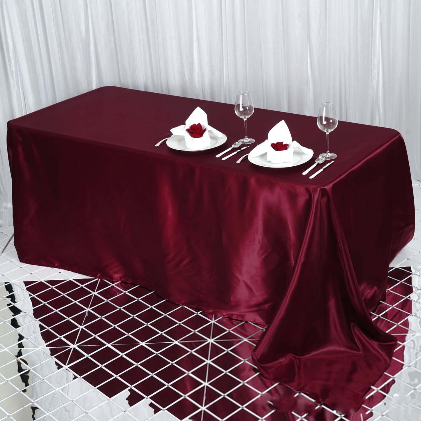 Satin Rectangular 90"x132" Tablecloth Burgundy - Seamless Table Cover - NestOCart