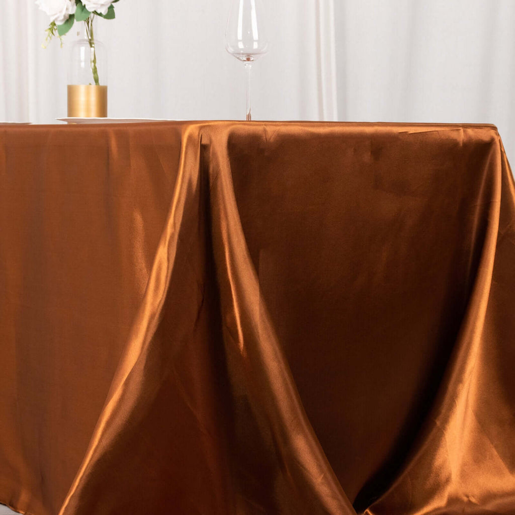 Satin Rectangular 90"x132" Tablecloth Cinnamon Brown - Seamless Table Cover - Bell Racket Store