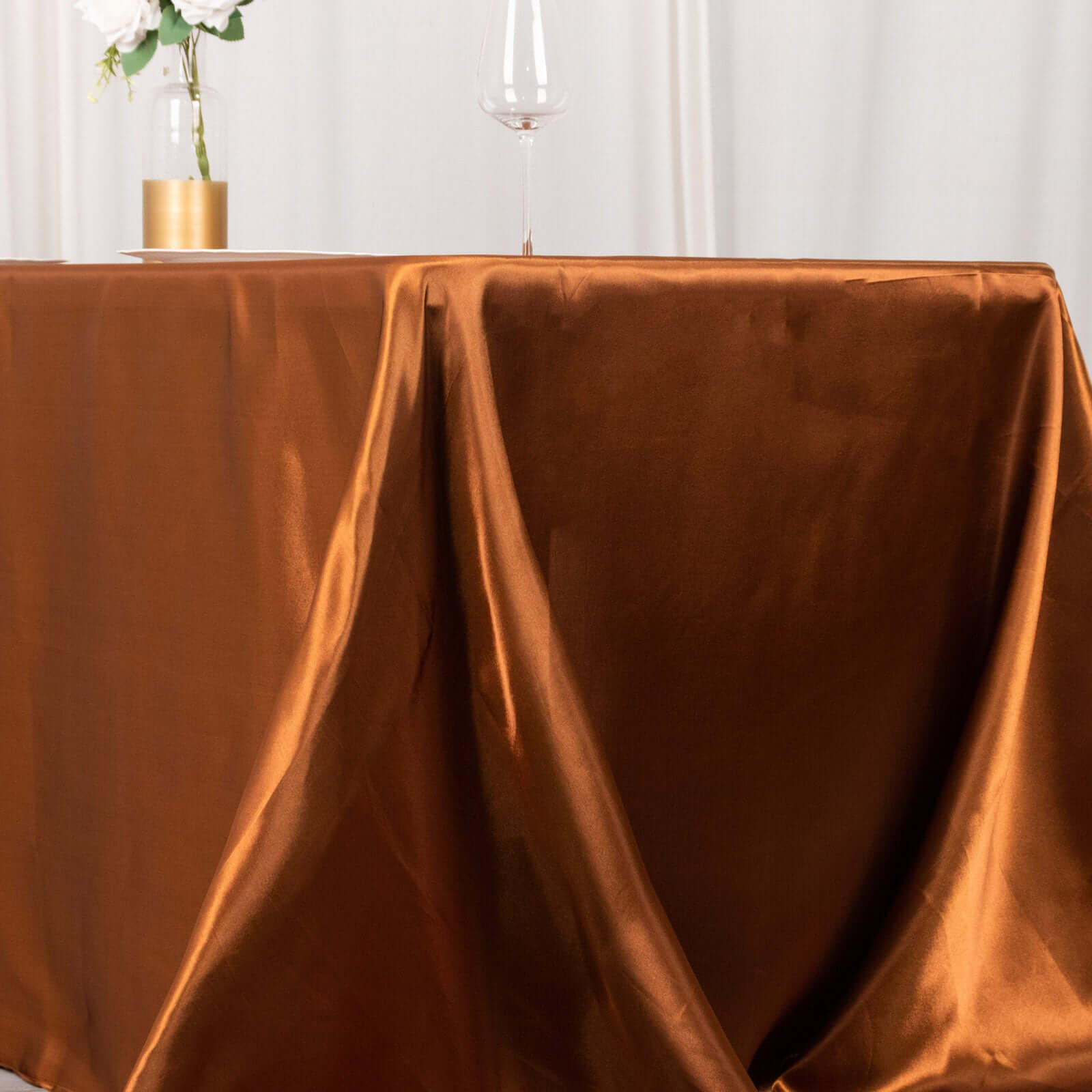 Satin Rectangular 90"x132" Tablecloth Cinnamon Brown - Seamless Table Cover - Bell Racket Store
