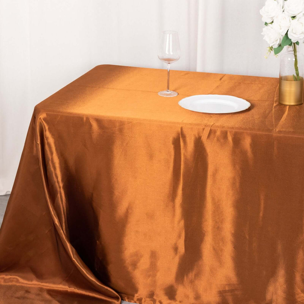 Satin Rectangular 90"x132" Tablecloth Cinnamon Brown - Seamless Table Cover - Bell Racket Store