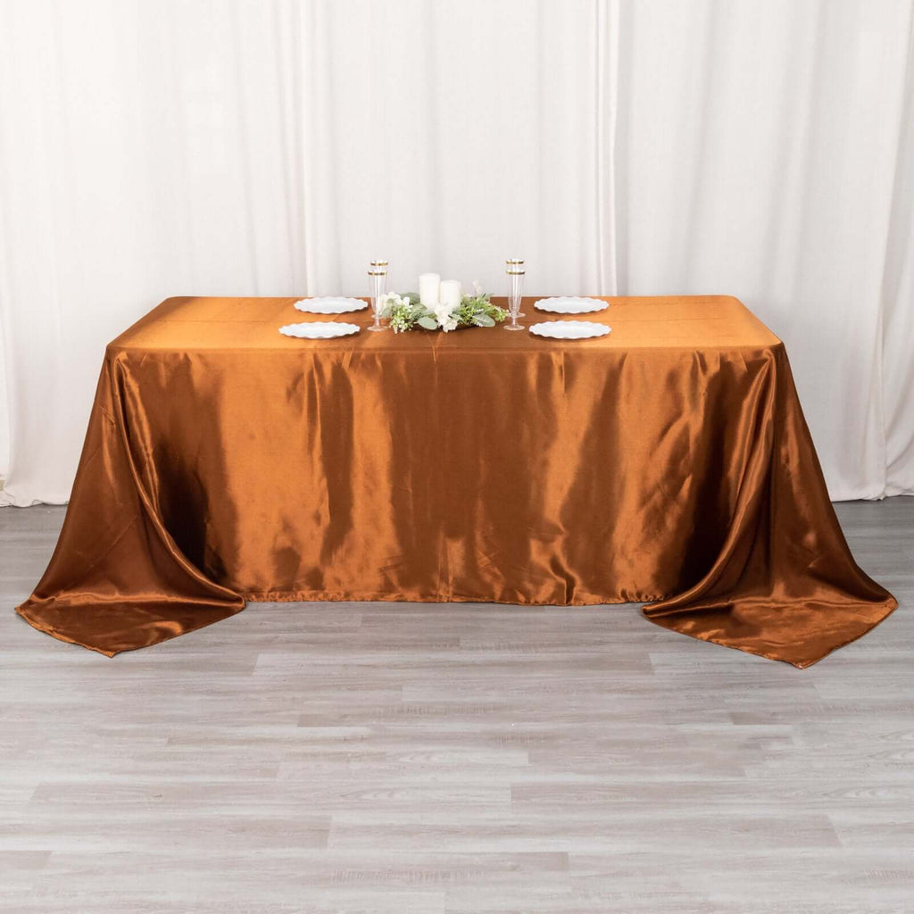 Satin Rectangular 90"x132" Tablecloth Cinnamon Brown - Seamless Table Cover - Bell Racket Store