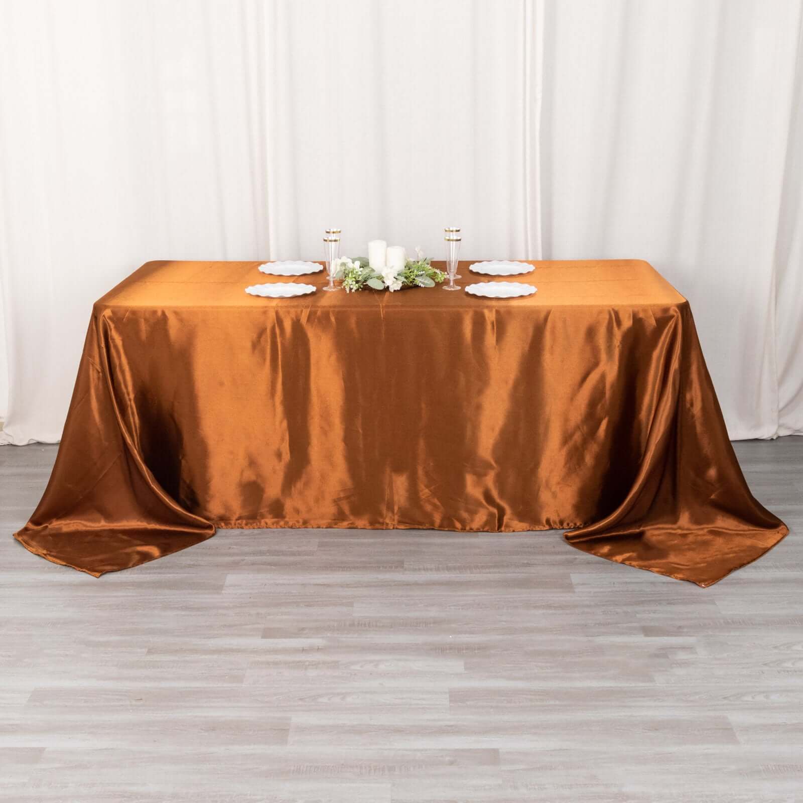 Satin Rectangular 90"x132" Tablecloth Cinnamon Brown - Seamless Table Cover - Bell Racket Store