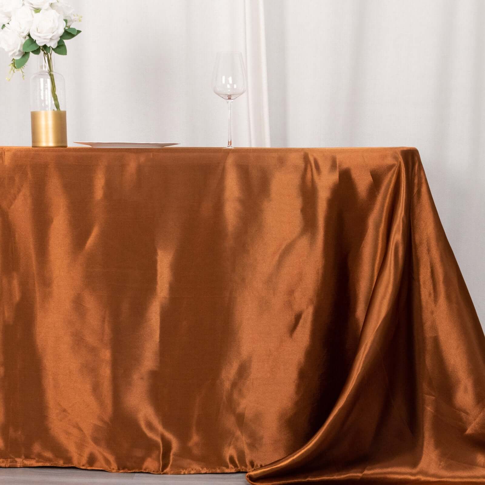 Satin Rectangular 90"x132" Tablecloth Cinnamon Brown - Seamless Table Cover - Bell Racket Store
