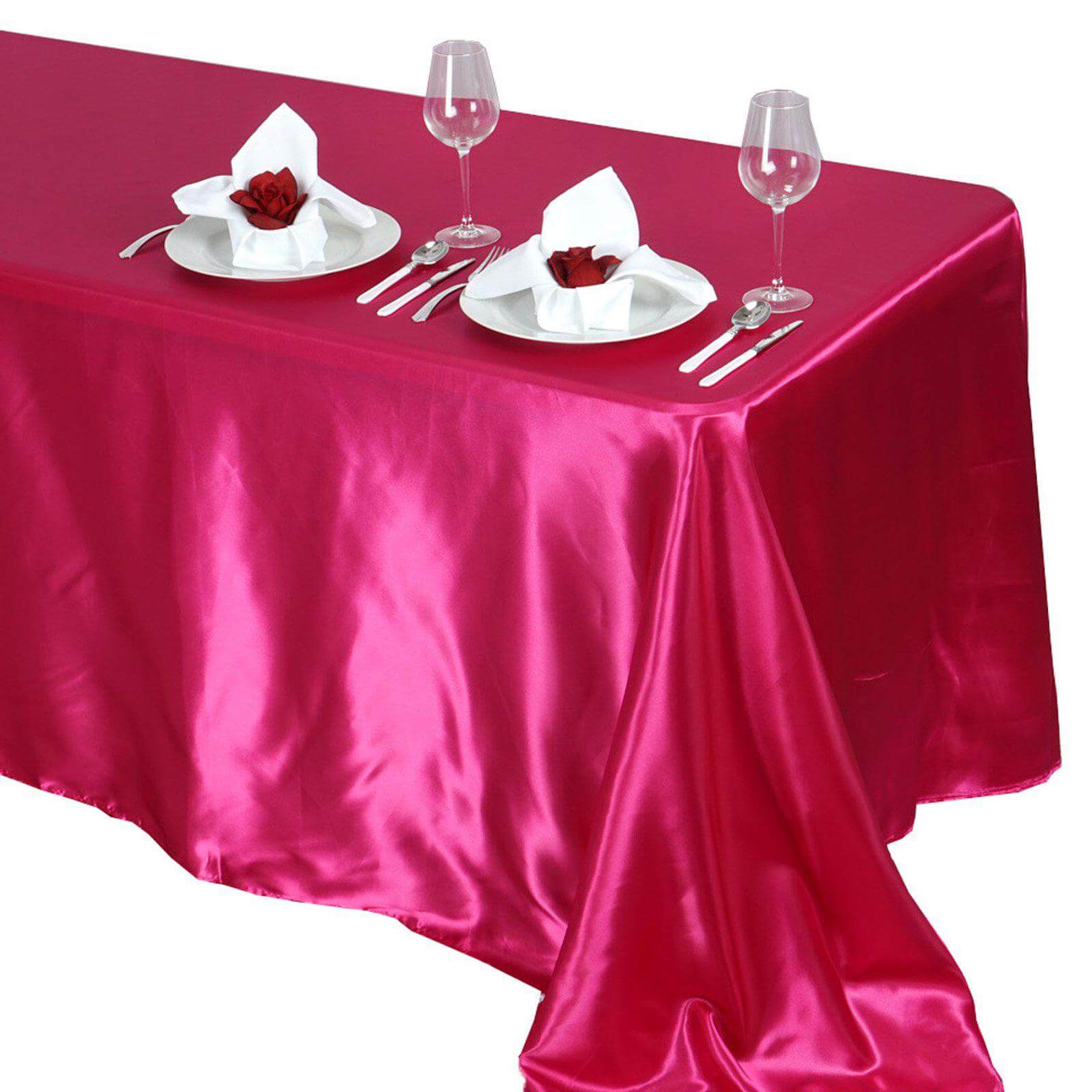 Satin Rectangular 90"x132" Tablecloth Fuchsia - Seamless Table Cover - NestOCart
