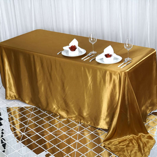 Satin Rectangular 90"x132" Tablecloth Gold - Seamless Stylish Table Cover for Weddings and Parties - NestOCart
