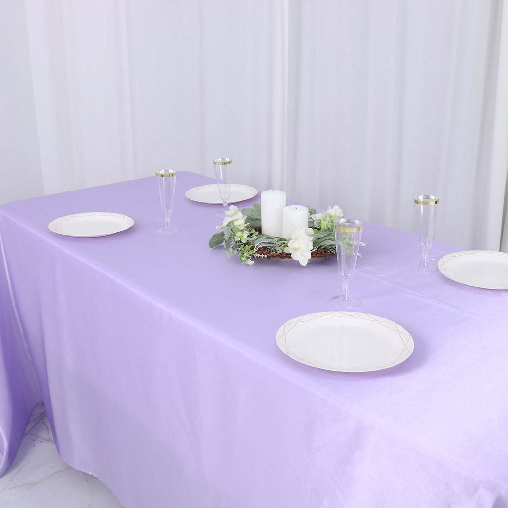 Satin Rectangular 90"x132" Tablecloth Lavender Lilac - Seamless Table Cover - Bell Racket Store