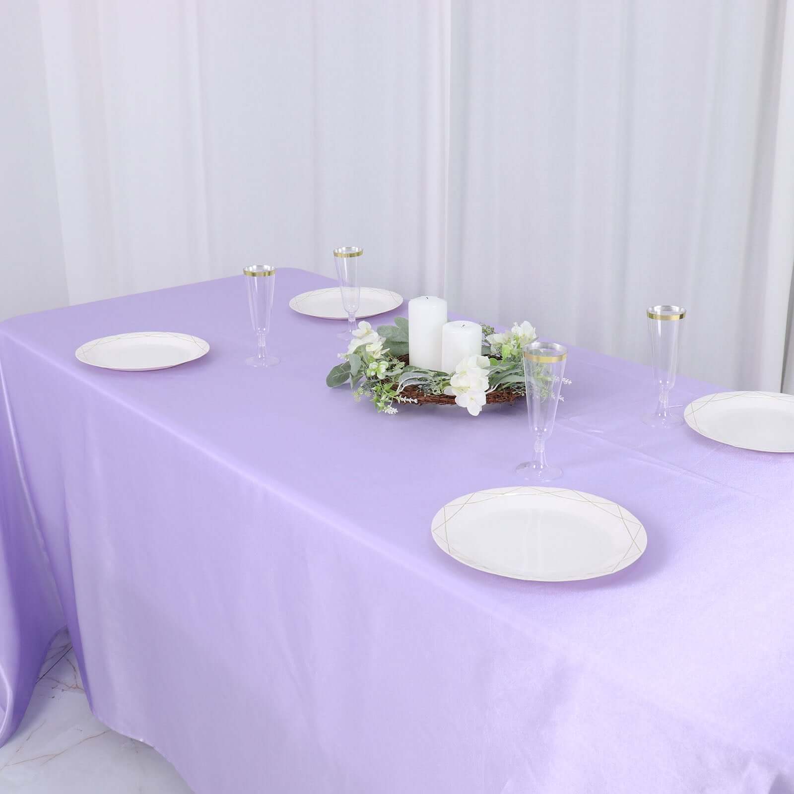 Satin Rectangular 90"x132" Tablecloth Lavender Lilac - Seamless Table Cover - Bell Racket Store