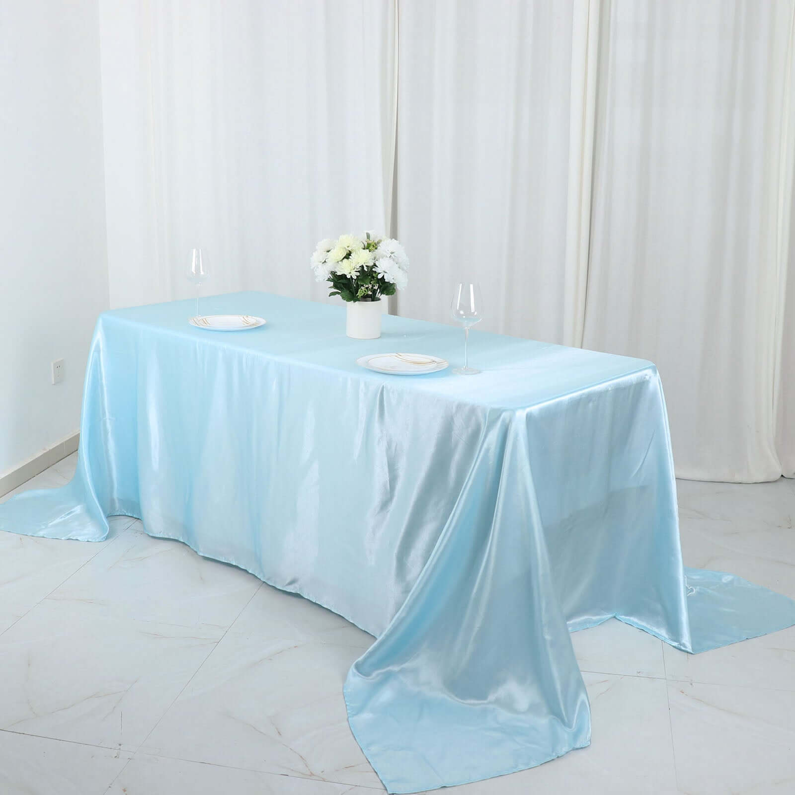 Satin Rectangular 90"x132" Tablecloth Light Blue - Seamless Table Cover - Bell Racket Store