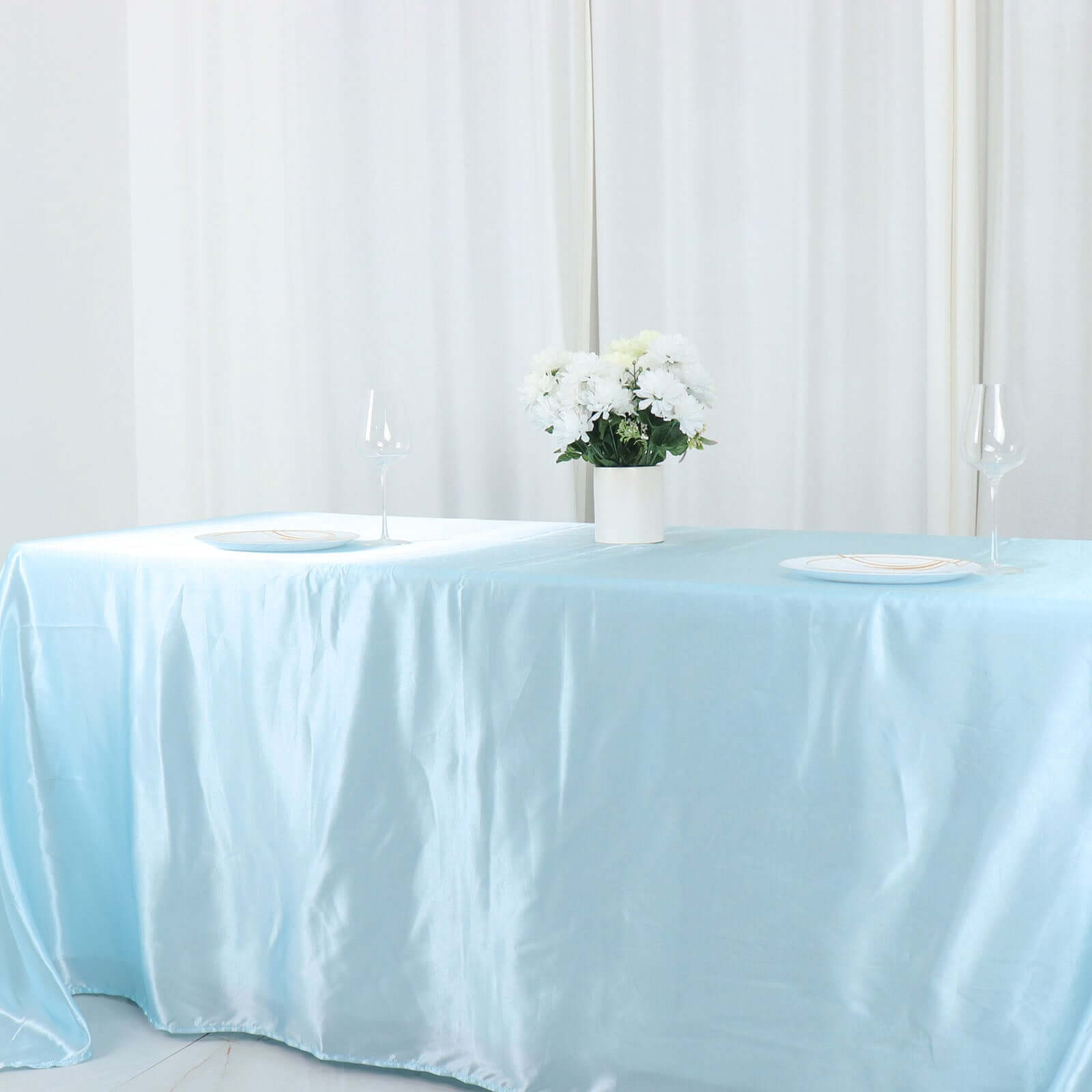Satin Rectangular 90"x132" Tablecloth Light Blue - Seamless Table Cover - Bell Racket Store