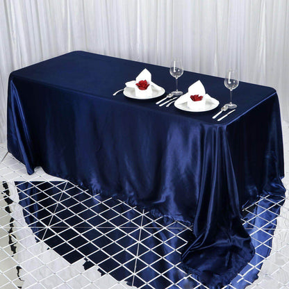 Satin Rectangular 90"x132" Tablecloth Navy Blue - Seamless Table Cover - NestOCart