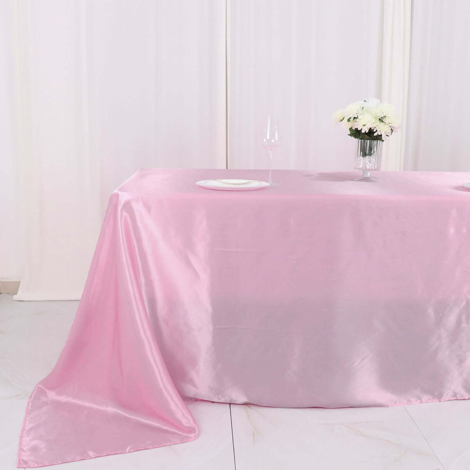 Satin Rectangular 90"x132" Tablecloth Pink - Seamless Table Cover - Bell Racket Store