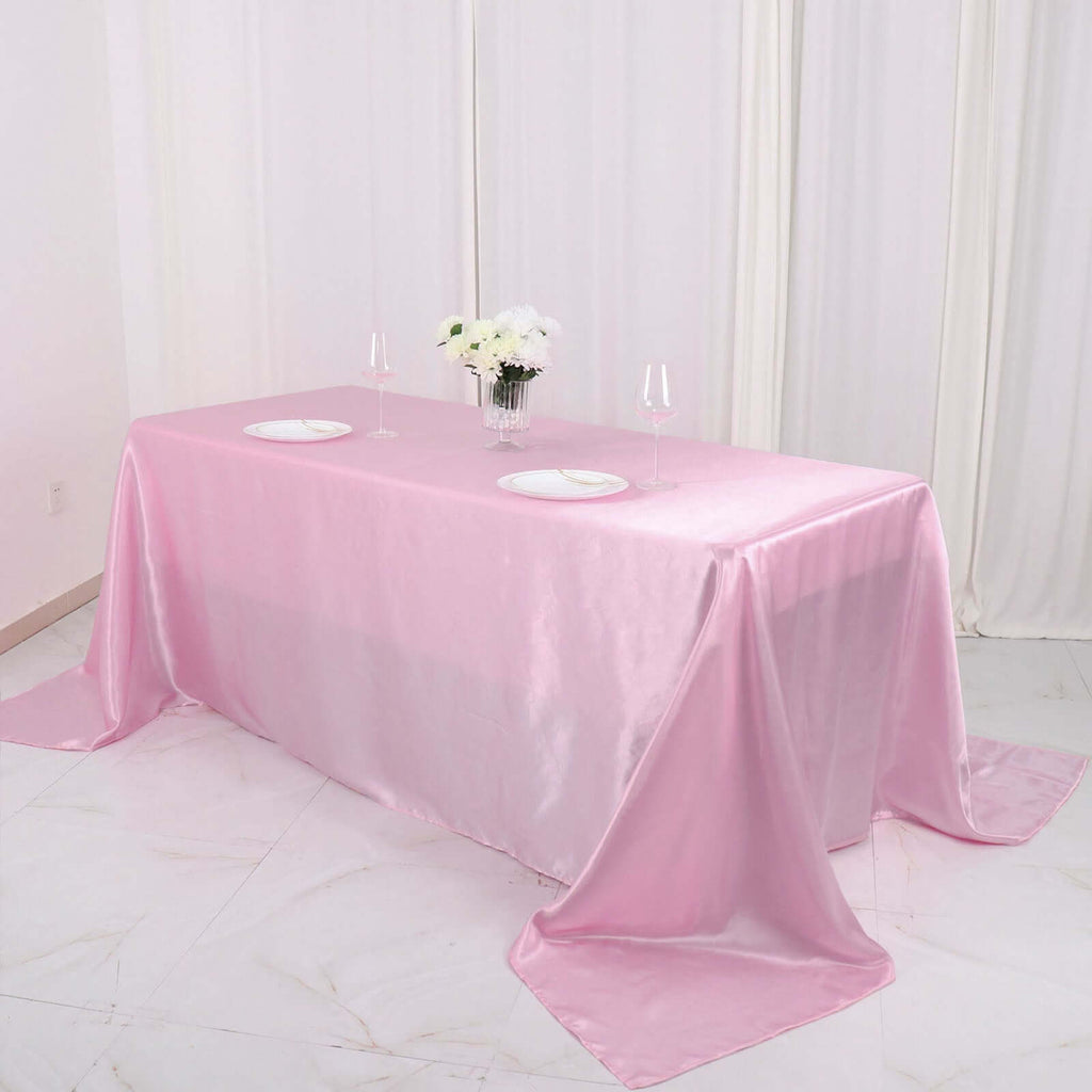 Satin Rectangular 90"x132" Tablecloth Pink - Seamless Table Cover - Bell Racket Store