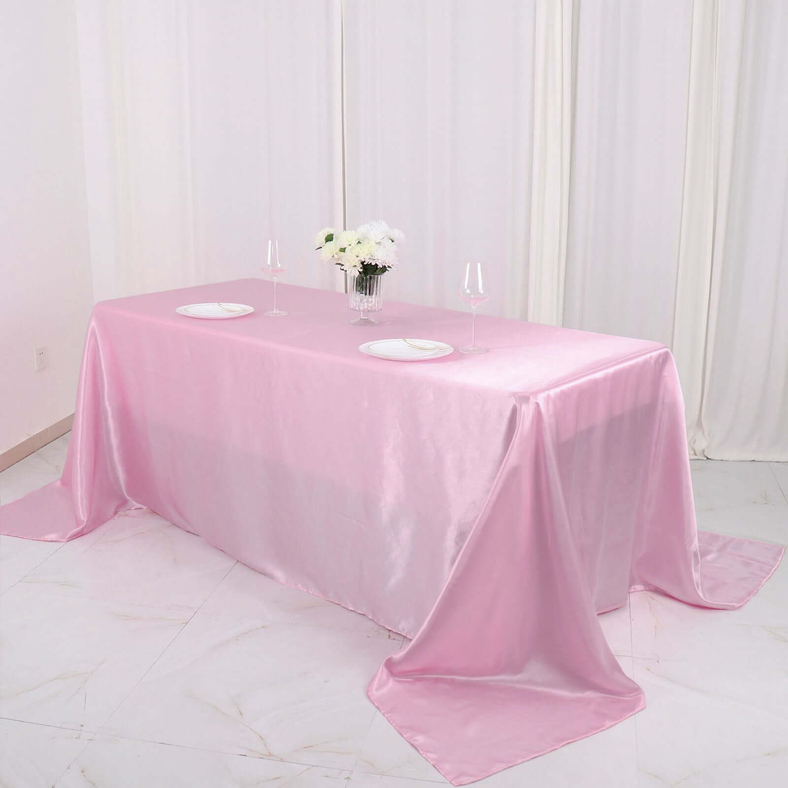 Satin Rectangular 90"x132" Tablecloth Pink - Seamless Table Cover - Bell Racket Store