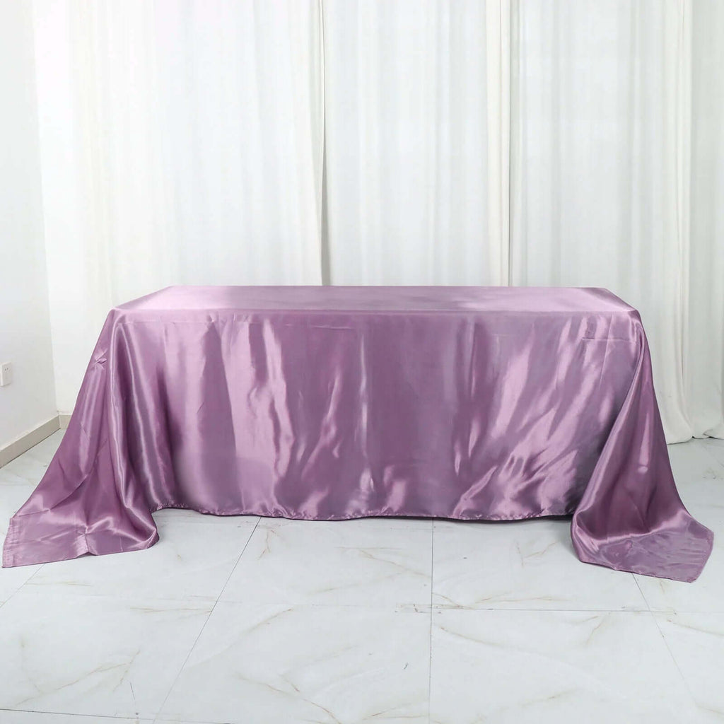 Satin Rectangular 90"x132" Tablecloth Violet Amethyst - Seamless Table Cover - Bell Racket Store