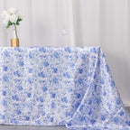 Satin Rectangular 90"x132" Tablecloth White/Blue French Toile Design - Seamless Stylish & Wrinkle - Resistant Table Cover - Bell Racket Store
