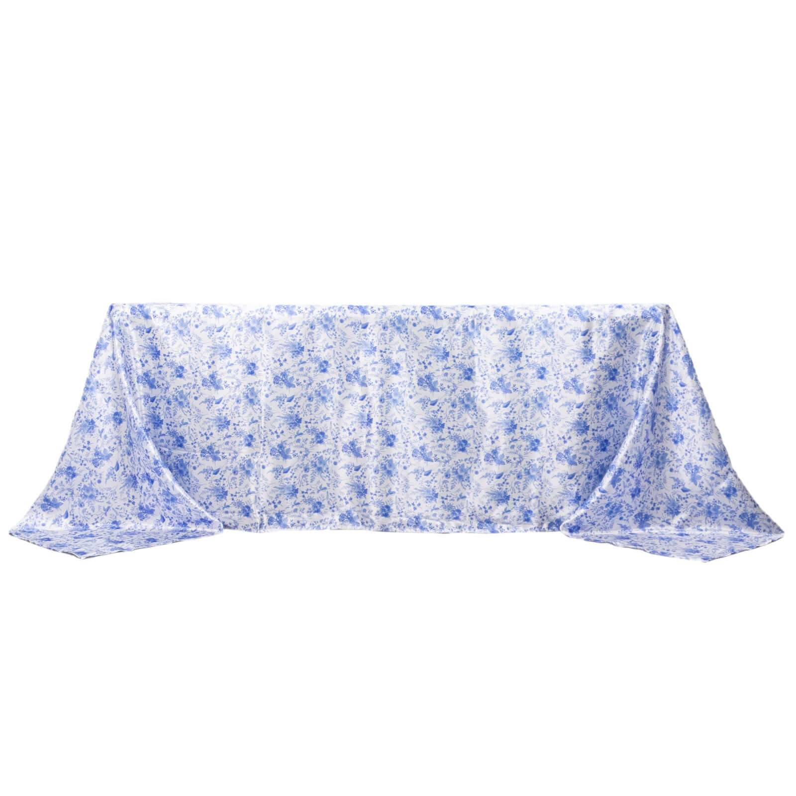 Satin Rectangular 90"x132" Tablecloth White/Blue French Toile Design - Seamless Stylish & Wrinkle - Resistant Table Cover - Bell Racket Store