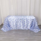 Satin Rectangular 90"x132" Tablecloth White/Blue French Toile Design - Seamless Stylish & Wrinkle - Resistant Table Cover - Bell Racket Store