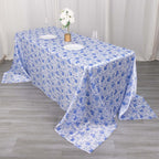 Satin Rectangular 90"x132" Tablecloth White/Blue French Toile Design - Seamless Stylish & Wrinkle - Resistant Table Cover - Bell Racket Store
