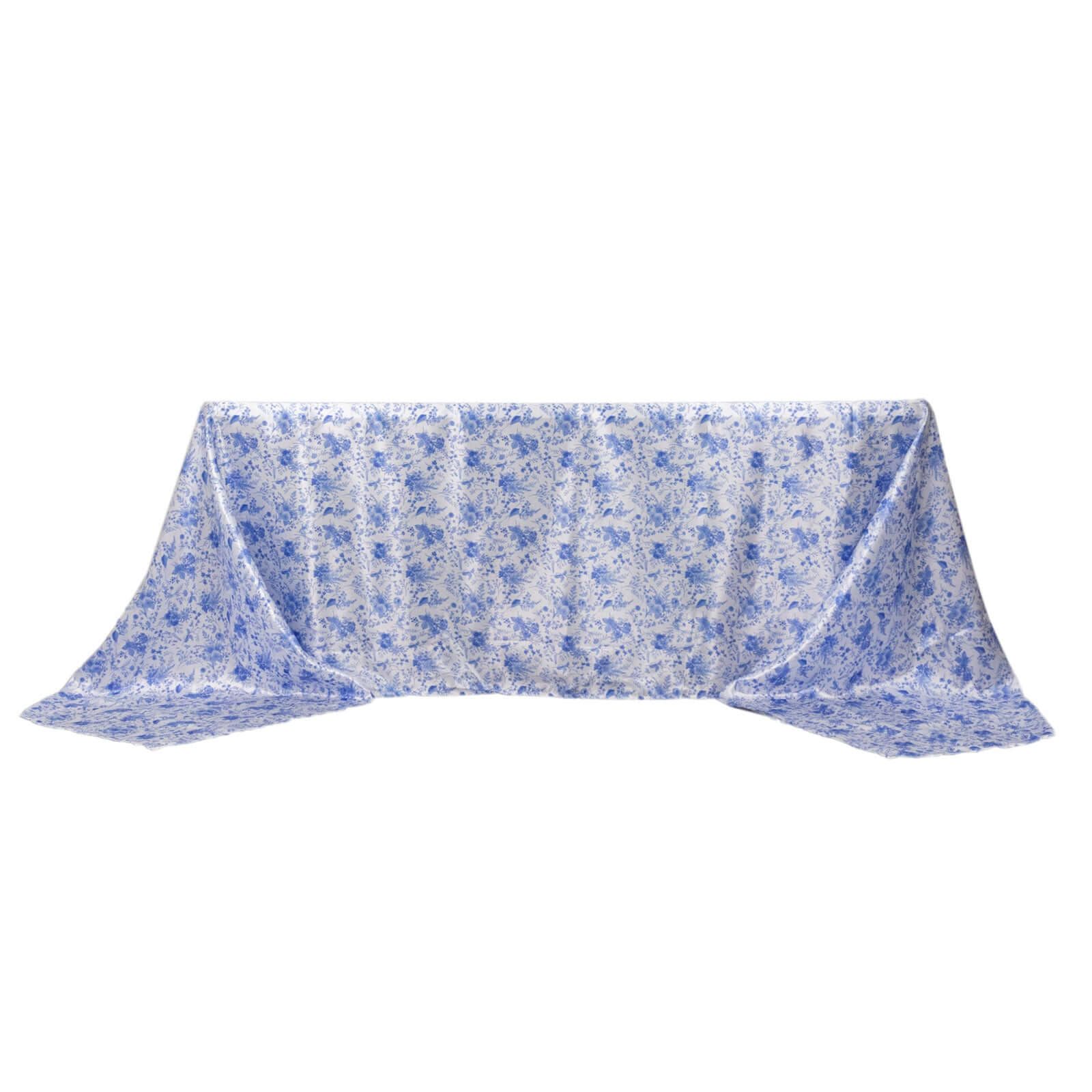 Satin Rectangular 90"x156" Tablecloth White/Blue French Toile Design - Seamless Stylish & Wrinkle - Resistant Table Cover - Bell Racket Store