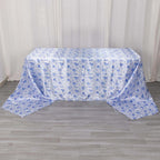 Satin Rectangular 90"x156" Tablecloth White/Blue French Toile Design - Seamless Stylish & Wrinkle - Resistant Table Cover - Bell Racket Store