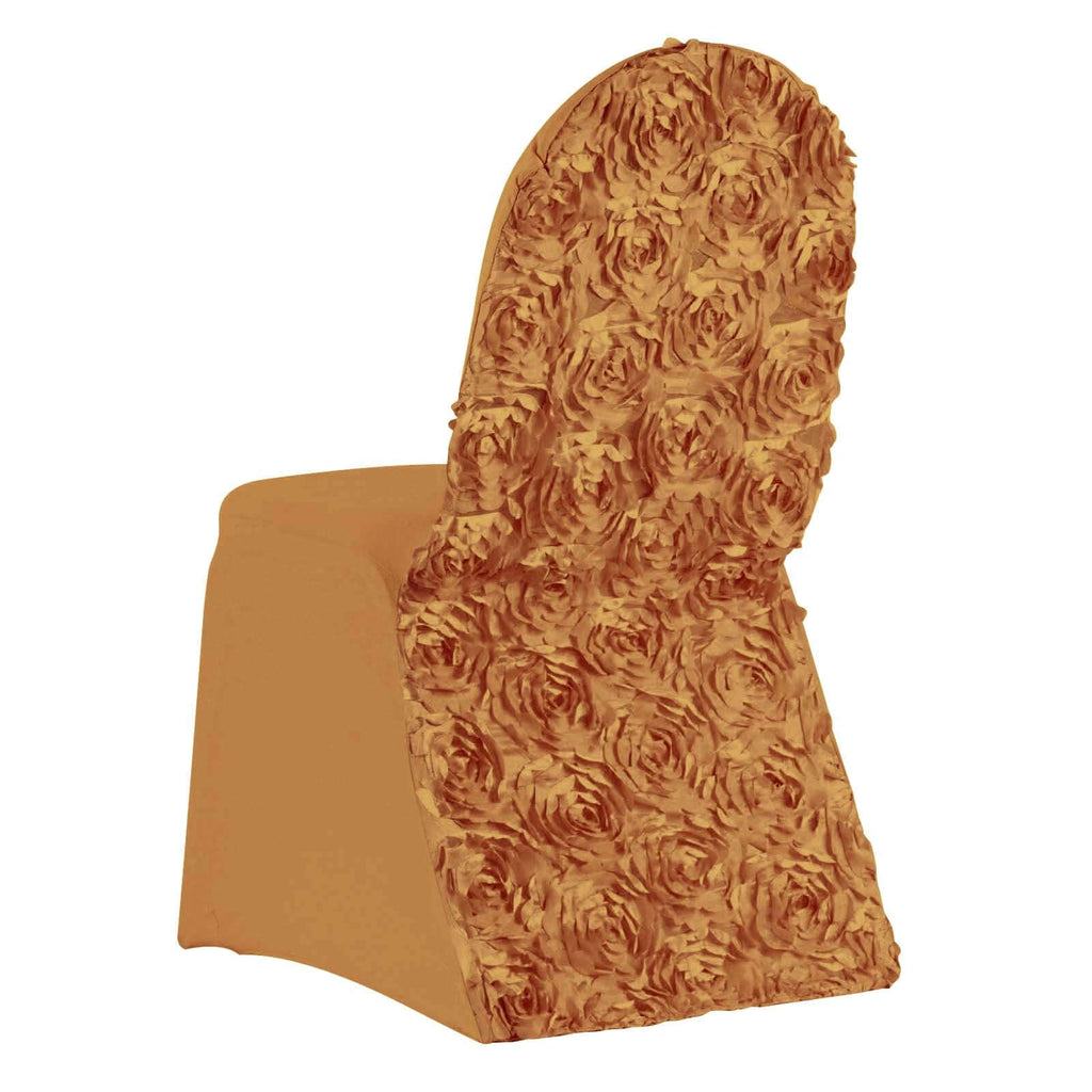 Satin Rosette Chair Cover for Banquet Chairs Gold - Stylish Stretch Fitted Slip-On Design for Sophisticated Gatherings