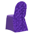 Satin Rosette Chair Cover for Banquet Chairs Purple - Stretch Fitted Slip-On Slipcover