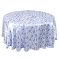 Satin Round 120" Tablecloth White/Blue French Toile Design - Seamless Stylish & Wrinkle - Resistant Table Cover - Bell Racket Store