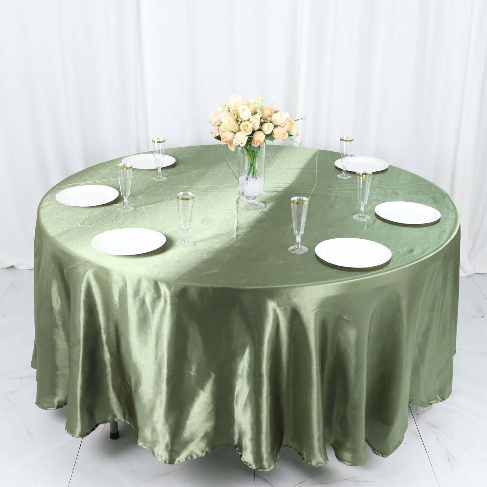 Satin 108" Round Tablecloth Dusty Sage Green - Smooth and Lustrous Table Cover