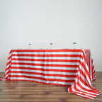 Satin 90"x132" Rectangle Tablecloth Red/White - Stripe Design with Seamless Silky Smooth Finish Table Cover