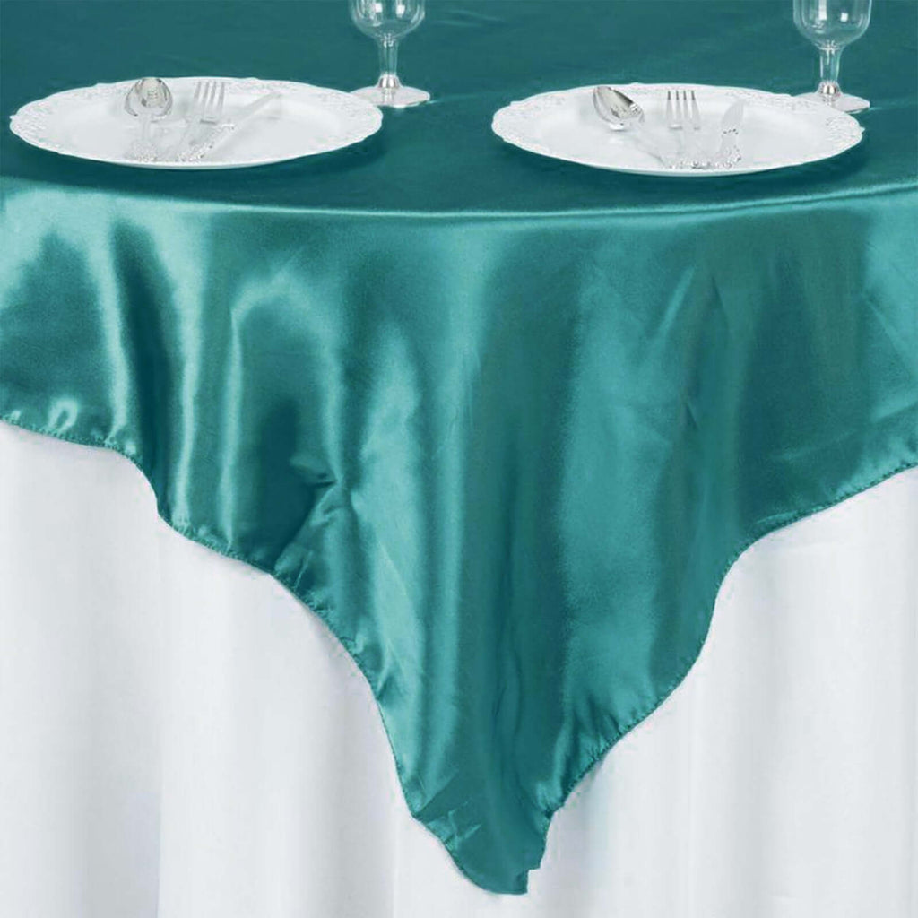 Satin 60"x60" Table Overlay Square Tablecloth Turquoise - Smooth Silky Touch Table Cover