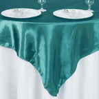 Satin 60"x60" Table Overlay Square Tablecloth Turquoise - Smooth Silky Touch Table Cover