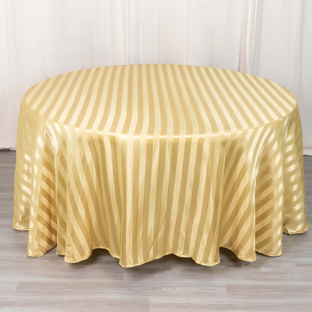 Satin Striped 120" Round Tablecloth Champagne - Silky Smooth Seamless Table Cover - Bell Racket Store