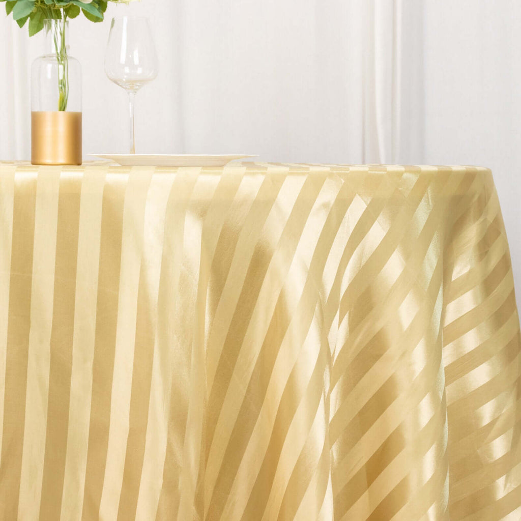 Satin Striped 120" Round Tablecloth Champagne - Silky Smooth Seamless Table Cover - Bell Racket Store