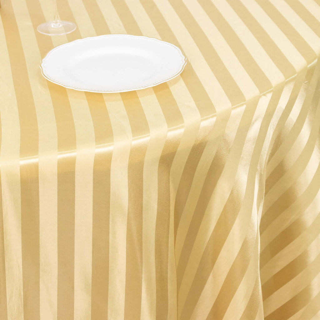 Satin Striped 120" Round Tablecloth Champagne - Silky Smooth Seamless Table Cover - Bell Racket Store