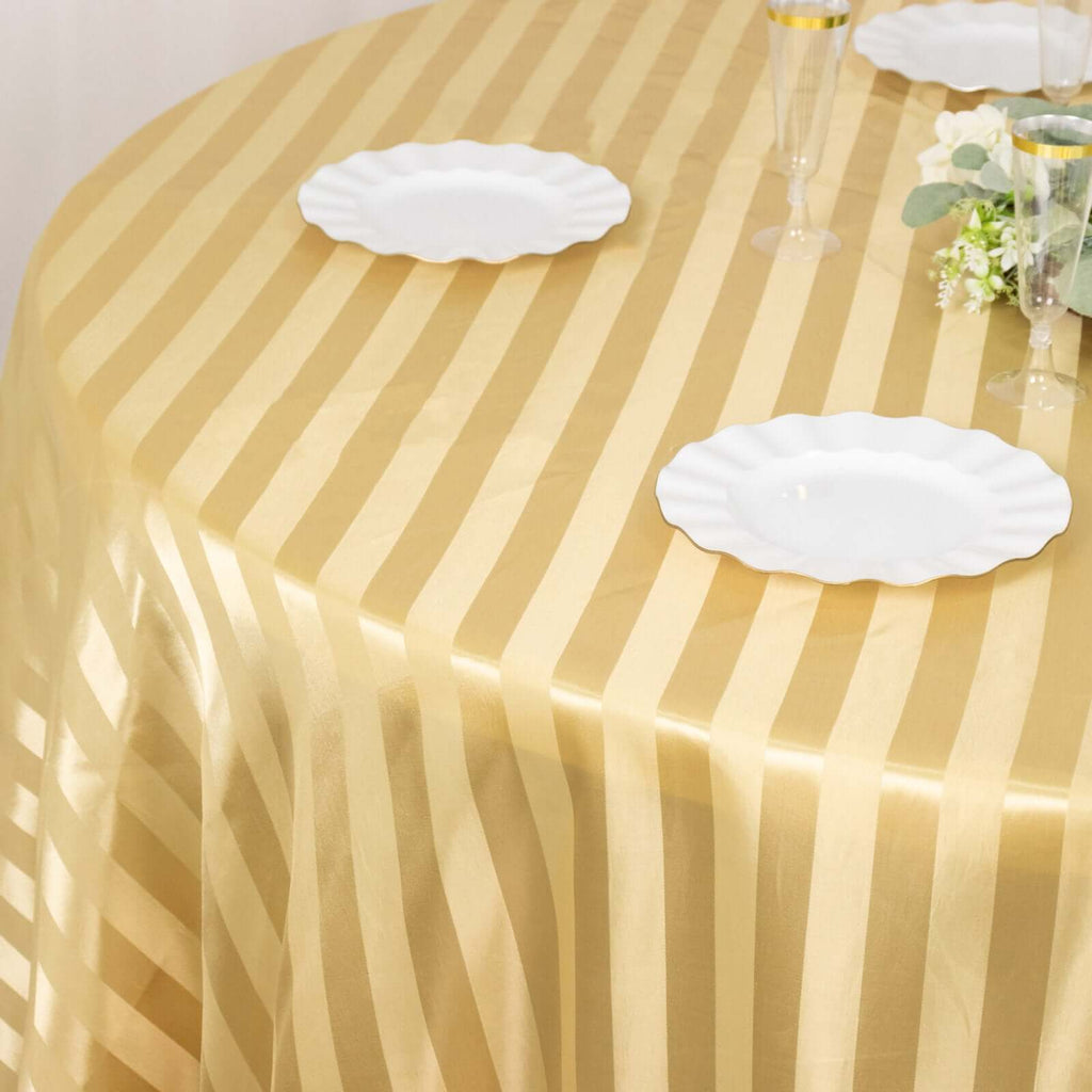 Satin Striped 120" Round Tablecloth Champagne - Silky Smooth Seamless Table Cover - Bell Racket Store