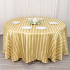 Satin Striped 120" Round Tablecloth Champagne - Silky Smooth Seamless Table Cover - Bell Racket Store