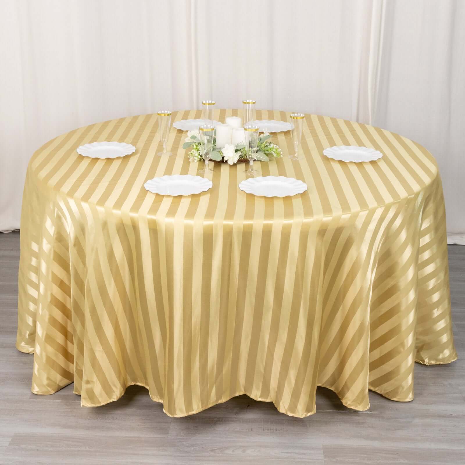 Satin Striped 120" Round Tablecloth Champagne - Silky Smooth Seamless Table Cover - Bell Racket Store
