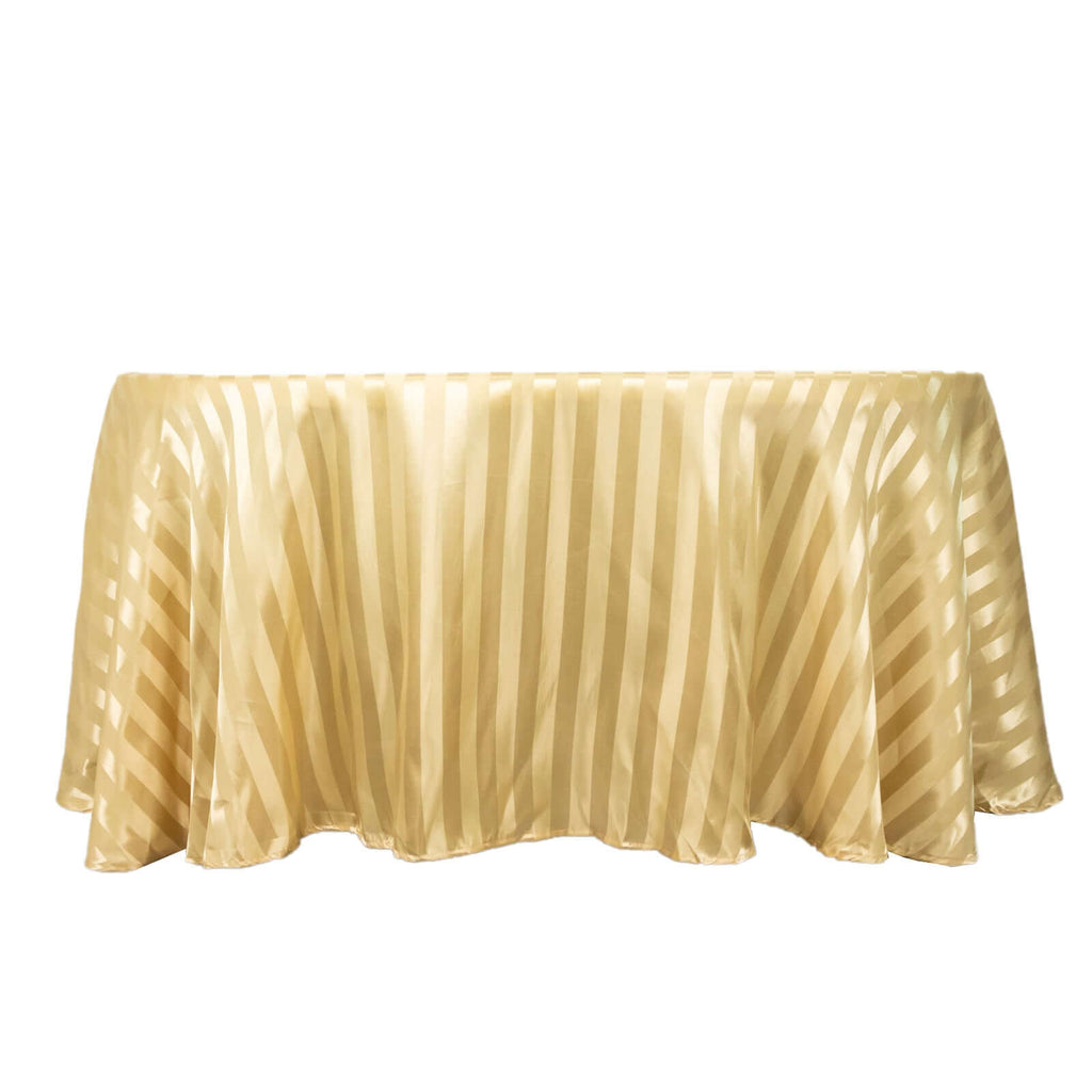 Satin Striped 120" Round Tablecloth Champagne - Silky Smooth Seamless Table Cover - Bell Racket Store