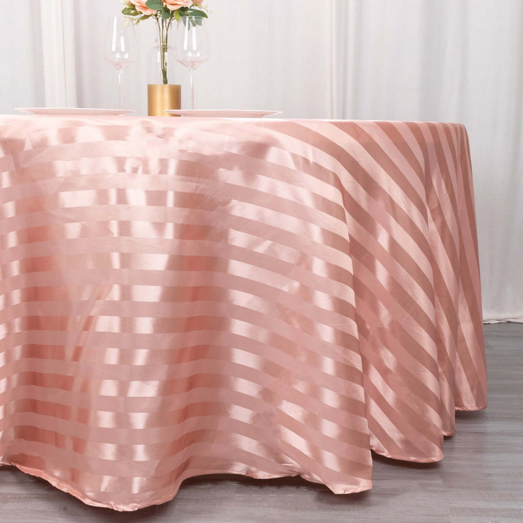 Satin Striped 120" Round Tablecloth Dusty Rose - Silky Smooth Seamless Table Cover - Bell Racket Store